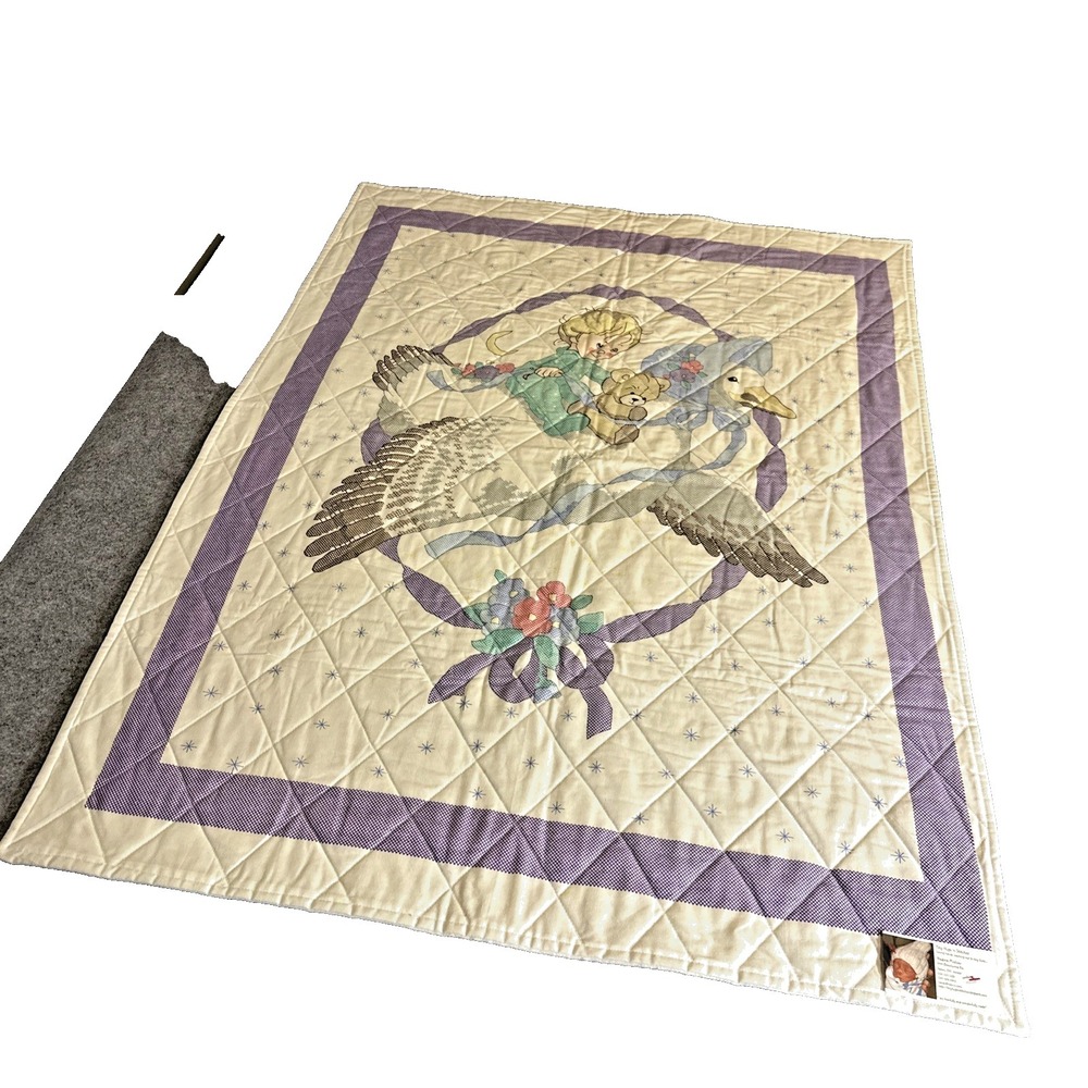 Handmade Baby Quilt Crib Blanket White Purple Mother Goose‎